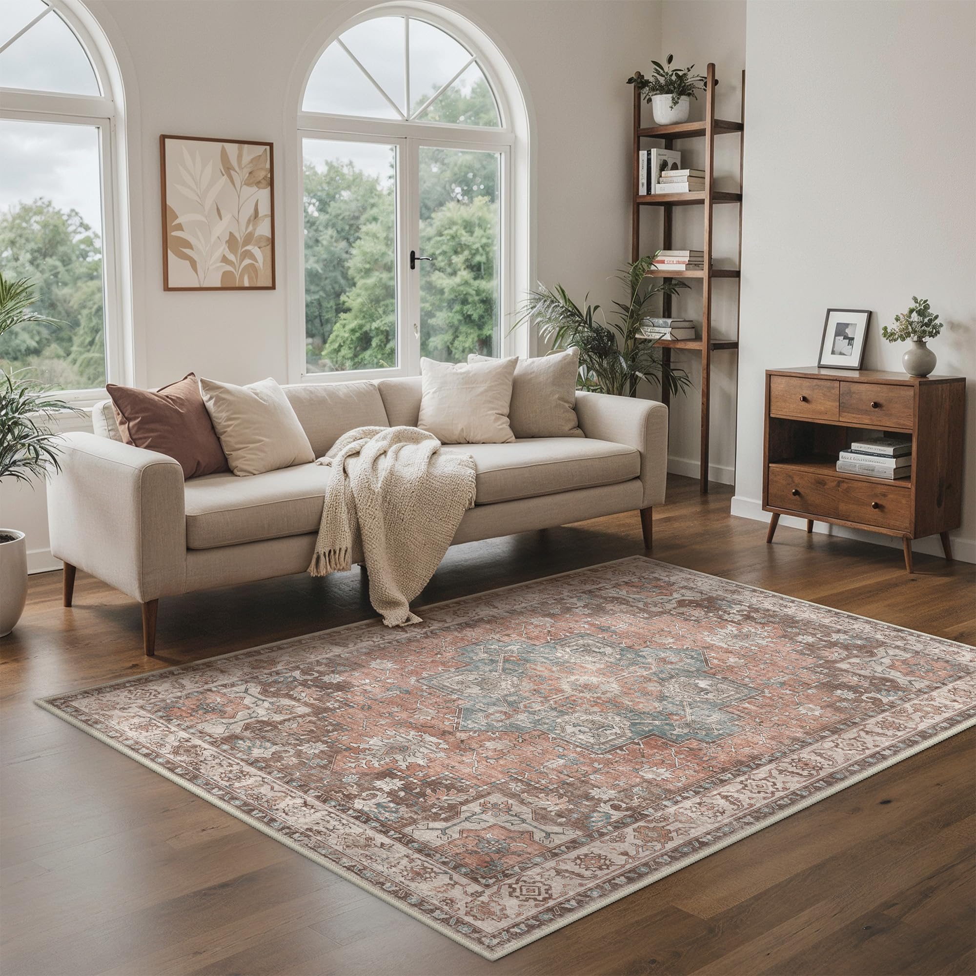 GENIMO Vintage Rug Living Room Large 160x230cm, Boho Area Rugs Washable, Non-Slip Carpet, Low Pile, Non-Shedding, Oriental Printed Design, Dining Room, Office, Bedroom, Kitchen, Hall, Lounge, Indoor