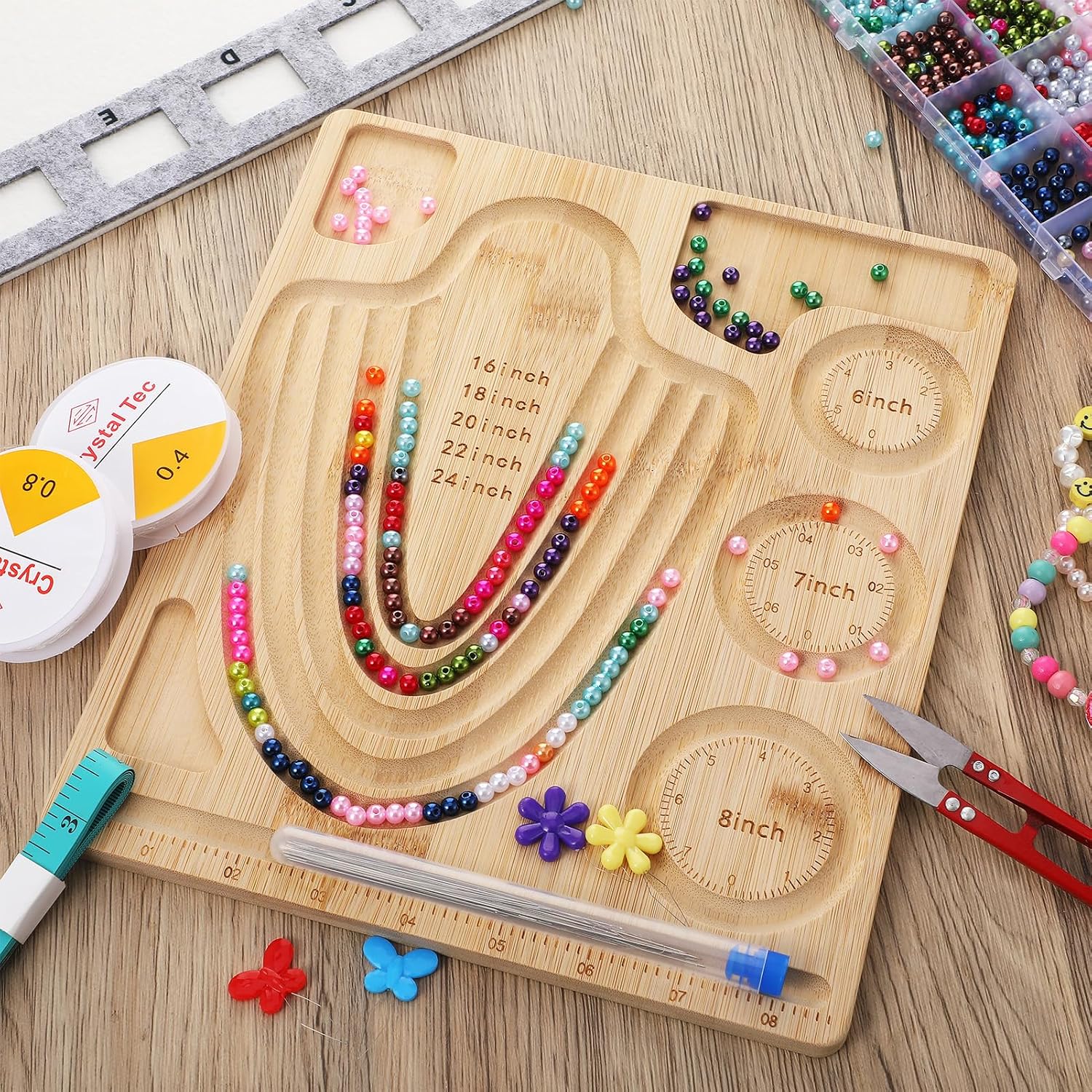 libfrnt Bead Design Board Set with Beading Mat and Tools, Jewelry Making Kit with Bead Scoop, Needles, Strings and Organizer Tray for Bracelet and Necklace DIY Crafts