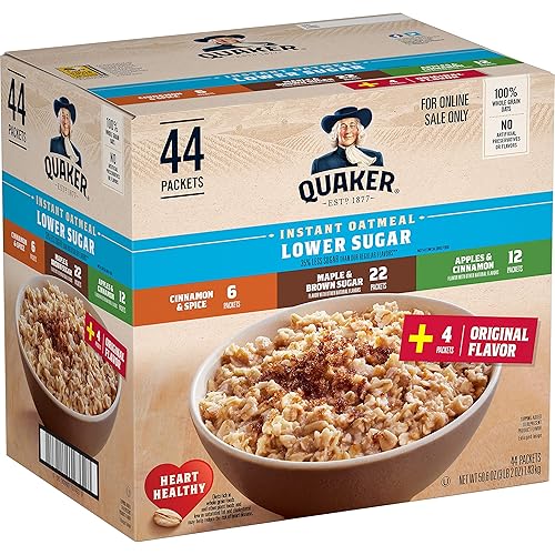 Quaker Avena instantánea baja en azúcar paquete variado de 4 sabores paquete de 44