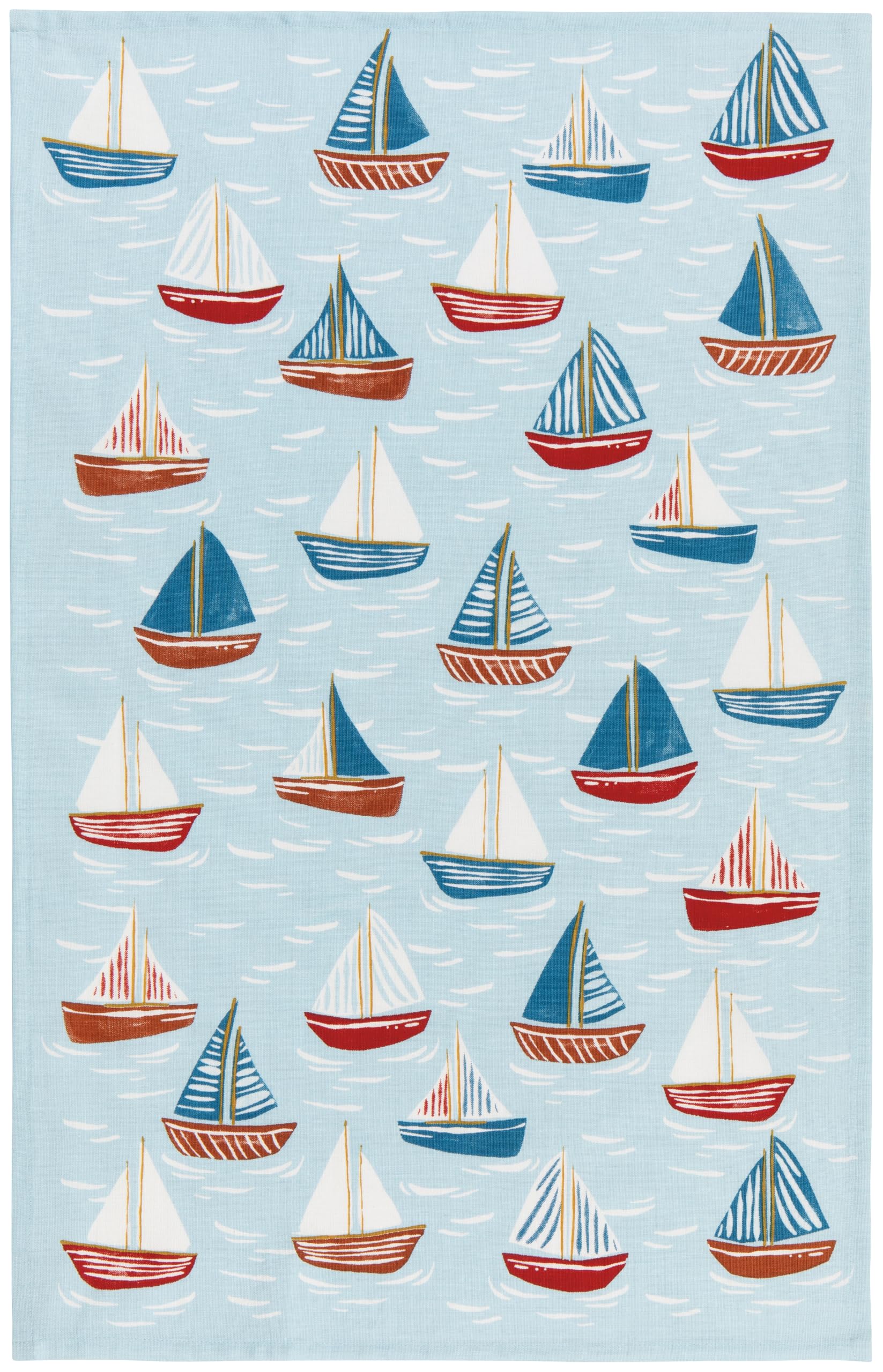 Now Designs Windward Collection Cotton Dishtowel, Nautical Red/White/Blue, 18x28in, Sea Breeze &amp; Sailboat Print