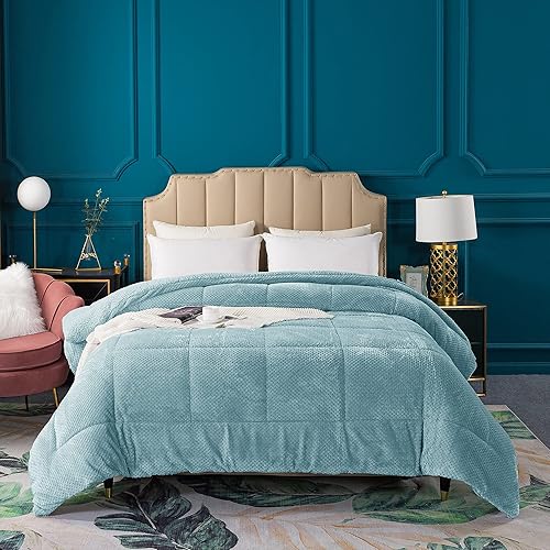 KASENTEX - Lujoso edredón de sherpa de pelo sintético, acogedora ropa de cama reversible apta para lavar a máquina, en color blanco brillante,