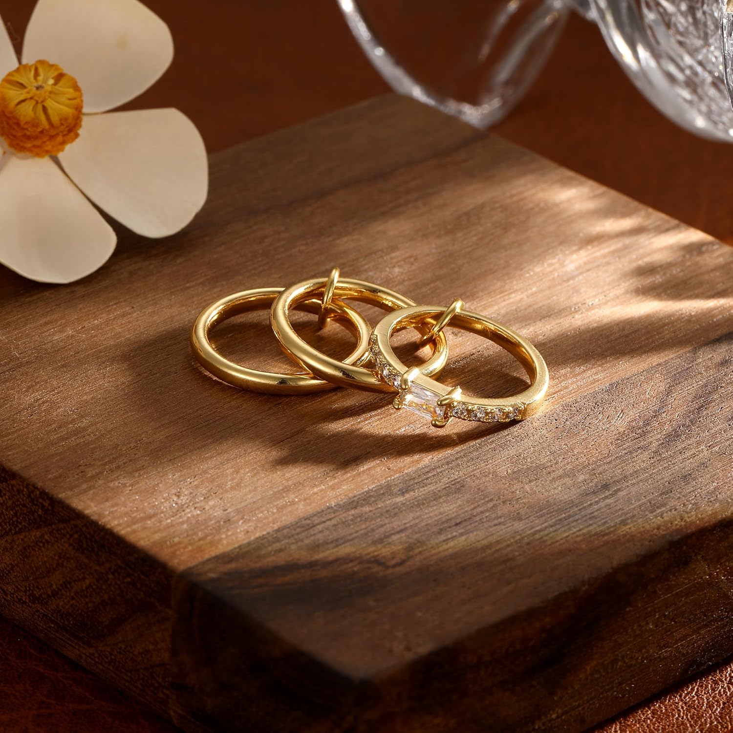 Gold Rings for Women Non Tarnish Stackable 14K Gold Plated Interlocking Stack Set Metal Statement Rings Dainty Cubic Zirconia CZ Fashion Connected Band Thumb Size 6-10 Jewelry Gift for Women - Image 5