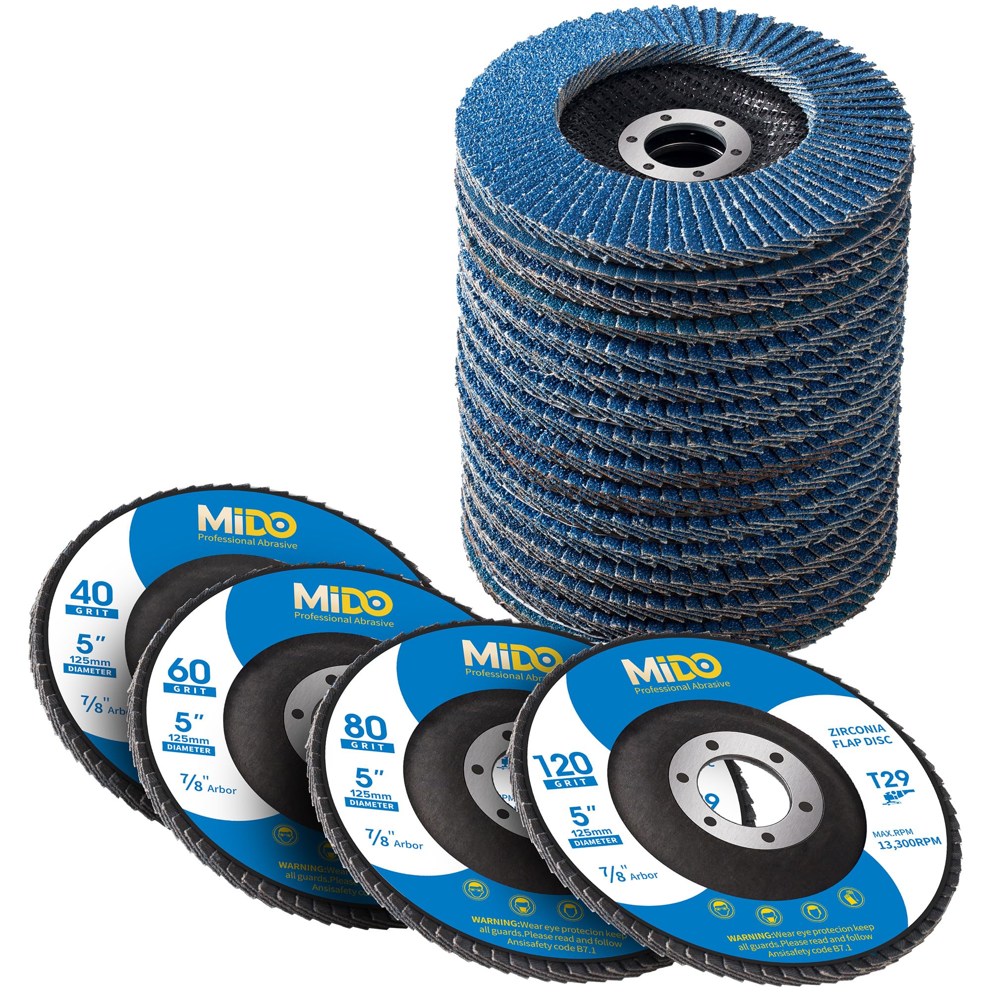 Dischi lamellari abrasivi da 125 mm, grana 40/60/80/120, tipo 29, 20 confezioni di dischi abrasivi per smerigliatrice angolare per smerigliatrice angolare per levigatura di metallo e legno