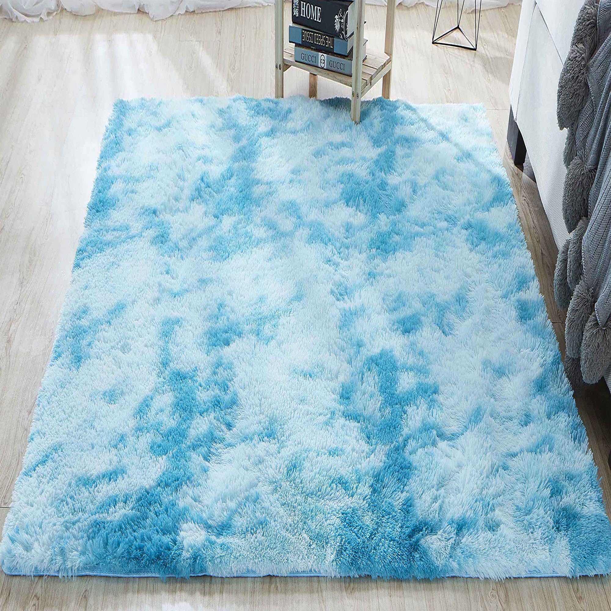 Aexpath Soft Tie-dye Rugs for Bedroom Living Room, Colorful Fluffy Area Rug Small Large Carpet, Blue 160x240