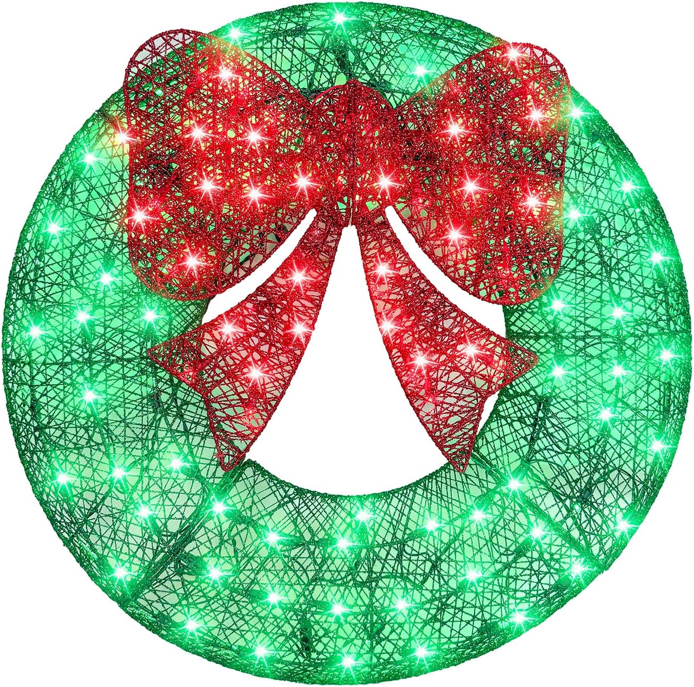 30 Inch Pre-Lit Christmas Decorations Outdoor, LED Metal Christmas Wreath Outdoor Holiday Decor for Home 100 Lights, Green/Red Green 30IN