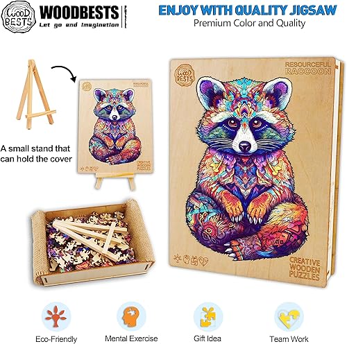 Miniatura 5 de WOODBESTS Rompecabezas de madera para adultos, rompecabezas de animales de mapache (S, 100 piezas, 7.9 x 5.4 pulgadas), hermosa caja de madera,