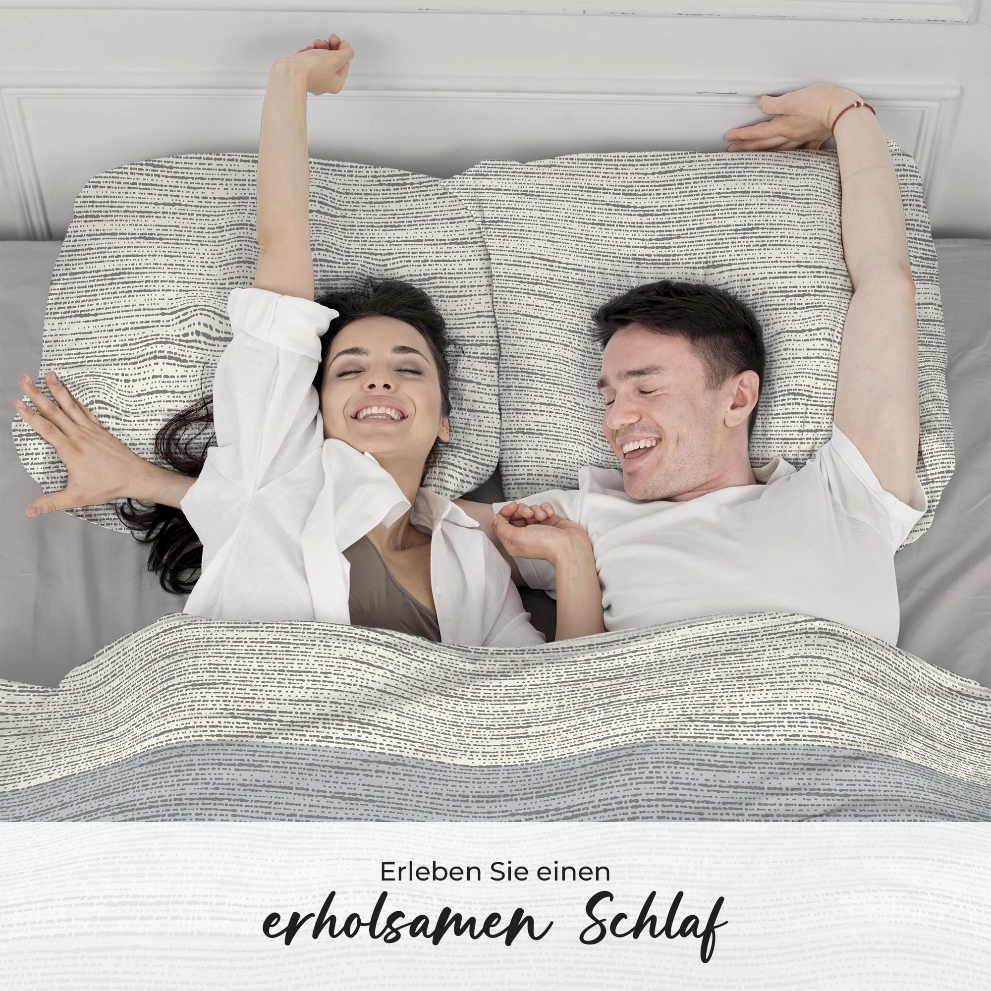 Juego de ropa de cama de 155 x 200 cm, 100 % algodón, transpirable, con cremallera, color gris/azul claro, 2 piezas, funda nórdica y funda de almohada de 80 x 80 cm