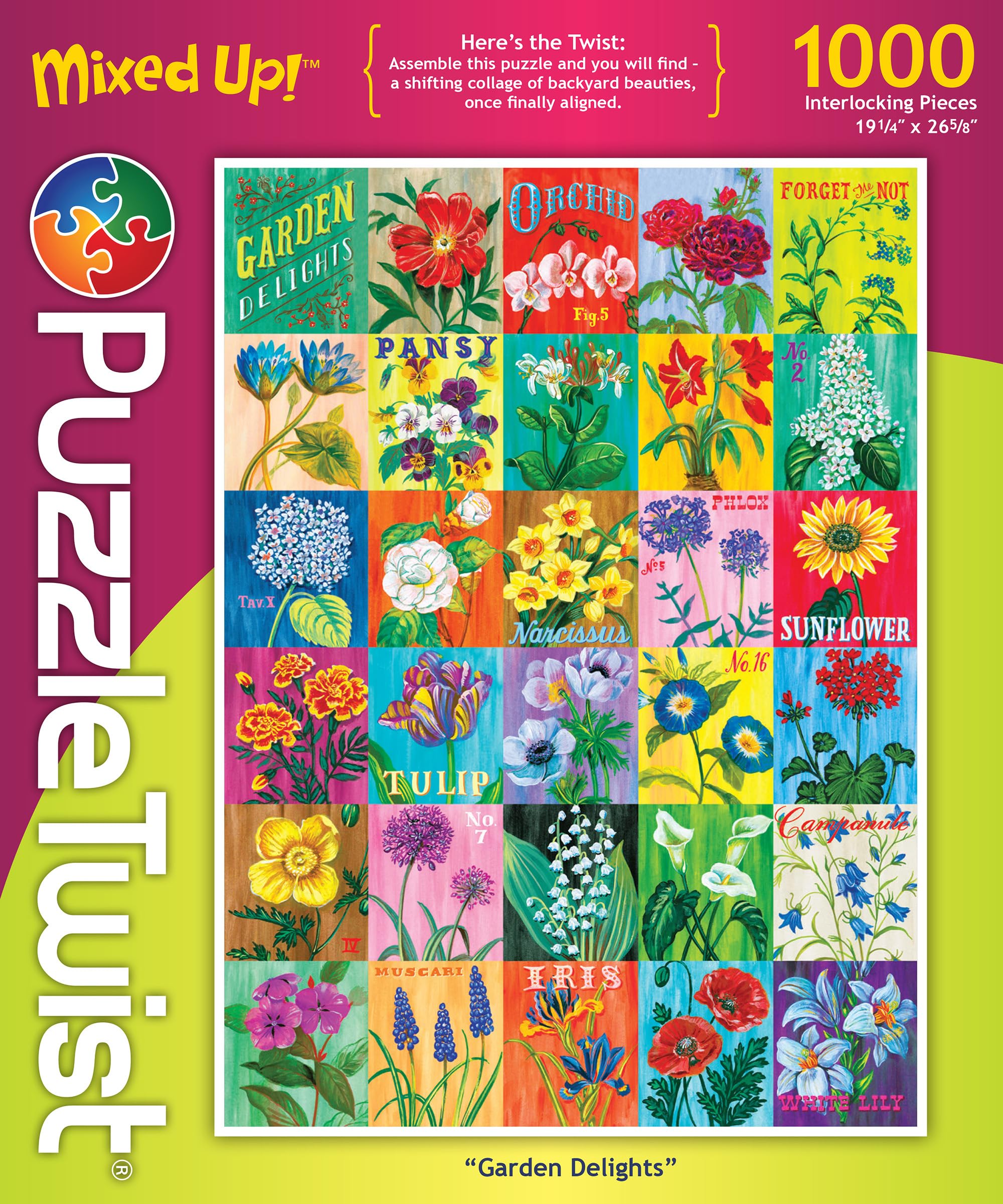 PuzzleTwistGarden Delights - 1000 Piece Jigsaw Puzzle, Mixed Up! Series, Unique Challenging Fun for Adults Family Teens, Made in USA