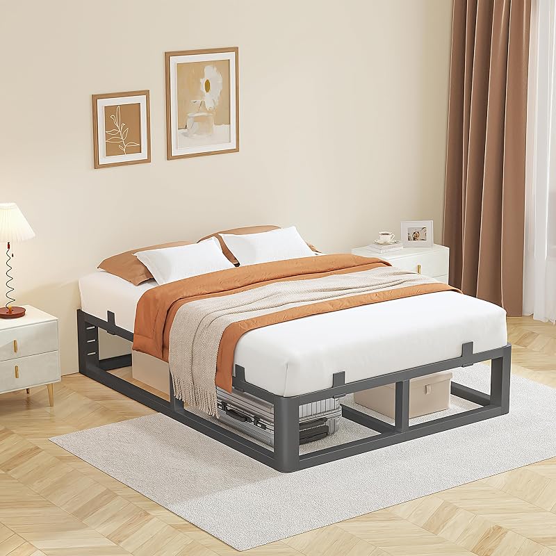 14 Inch Metal Queen Bed Frame with Rounded Corner, Steel Support image 2