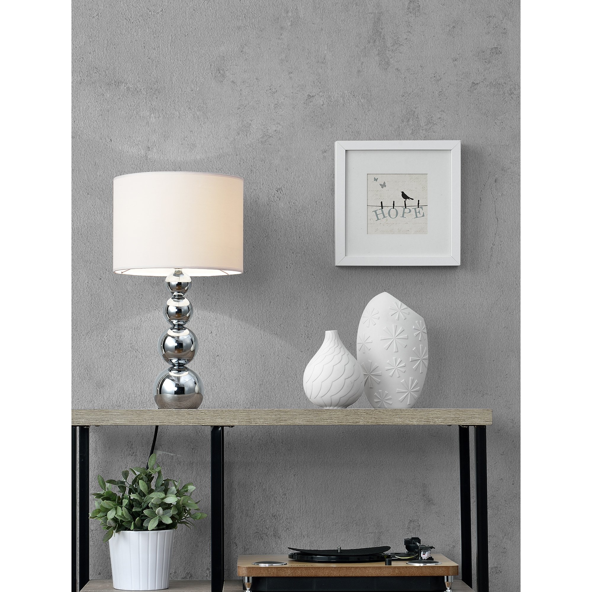Lámpara de mesa moderna 1 x E14 Cromo, Blanco 43cm x Ø 25cm Para mesa auxiliar