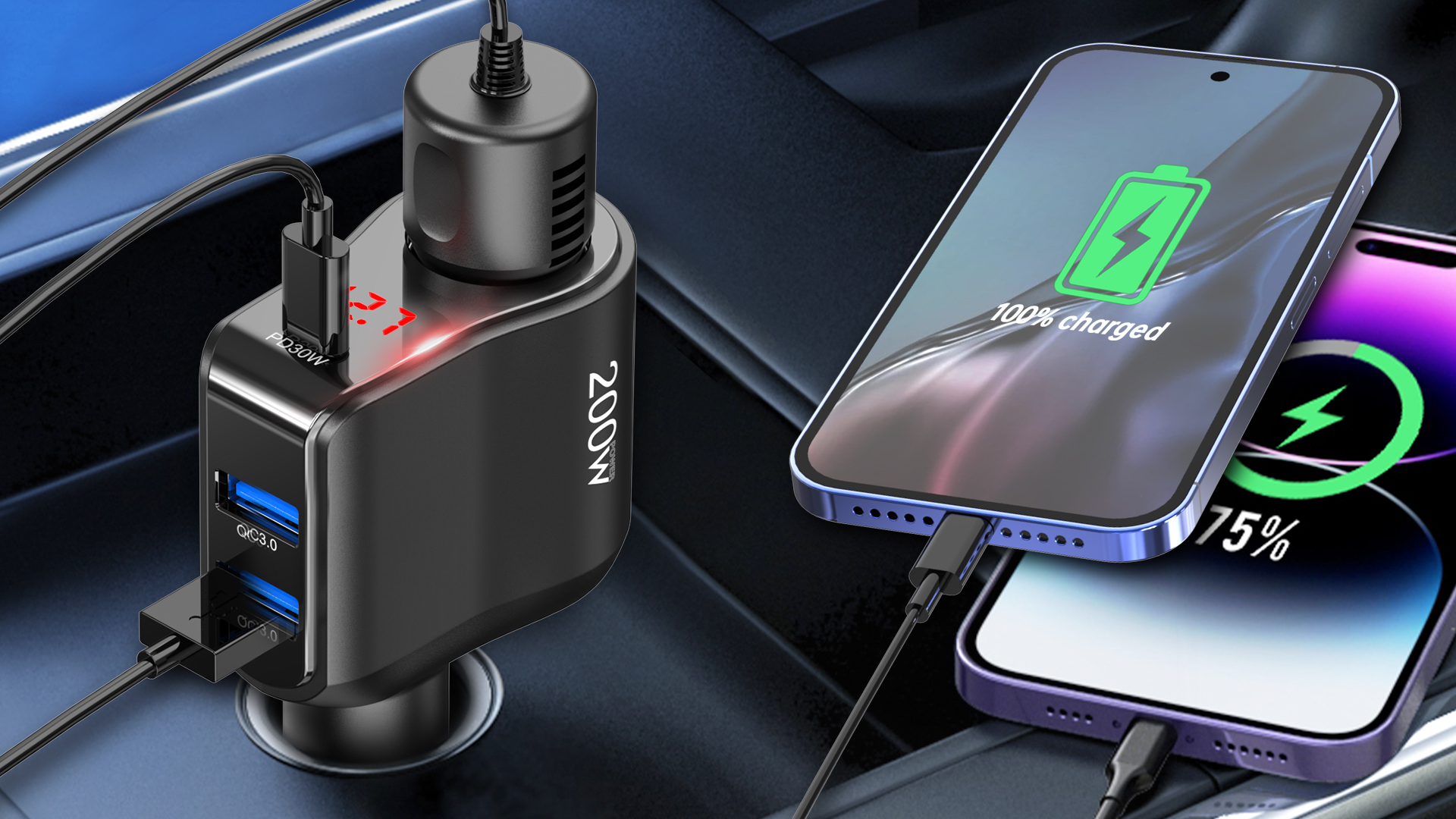 Caricabatterie Auto PD 65W Con Voltmetro - Doppia USB E Presa Accendisigari