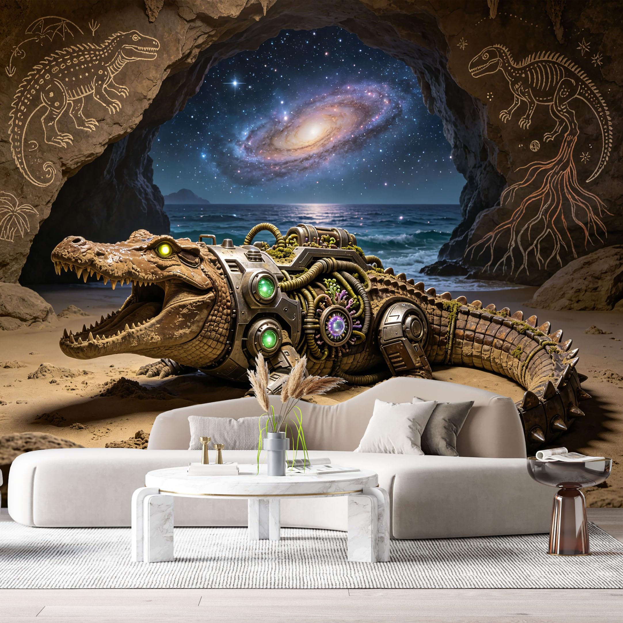 Custom Size Wall Mural Mechanical Crocodile Mech Futuristic SciFi Armor Desert Cave Galaxy View SelfAdhesive Art Prints Removable Large Wallpaper Esports Room Game Room Tenant Room Studio