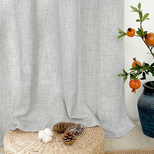 Miniatura 9 de Cortinas de lino de 63 pulgadas de largo para ventana de dormitoriocomedor, filtrado de luz, arpillera gruesa semitransparente, no se transparenta,