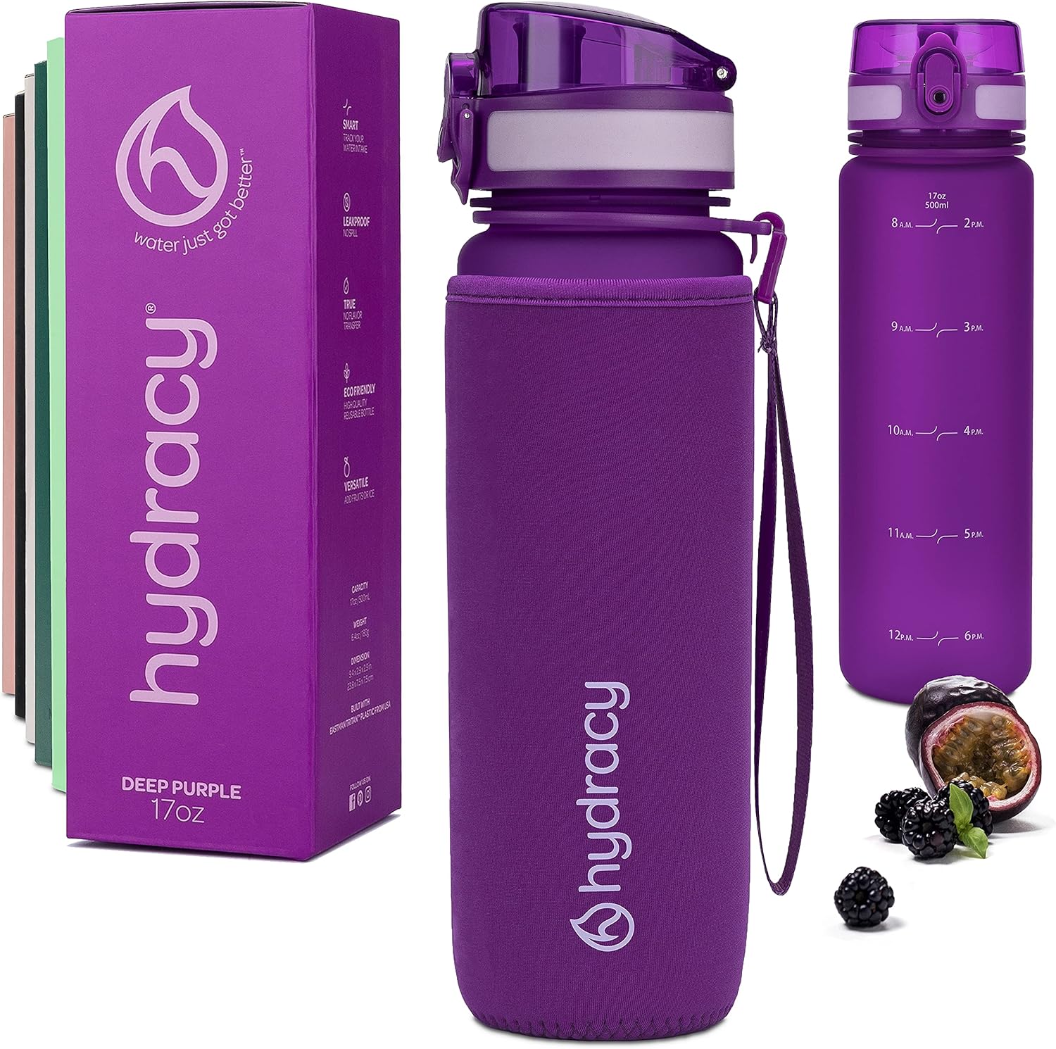 Hydracy Water Bottle with Time Marker 500 ml 17 Oz BPA Free Water