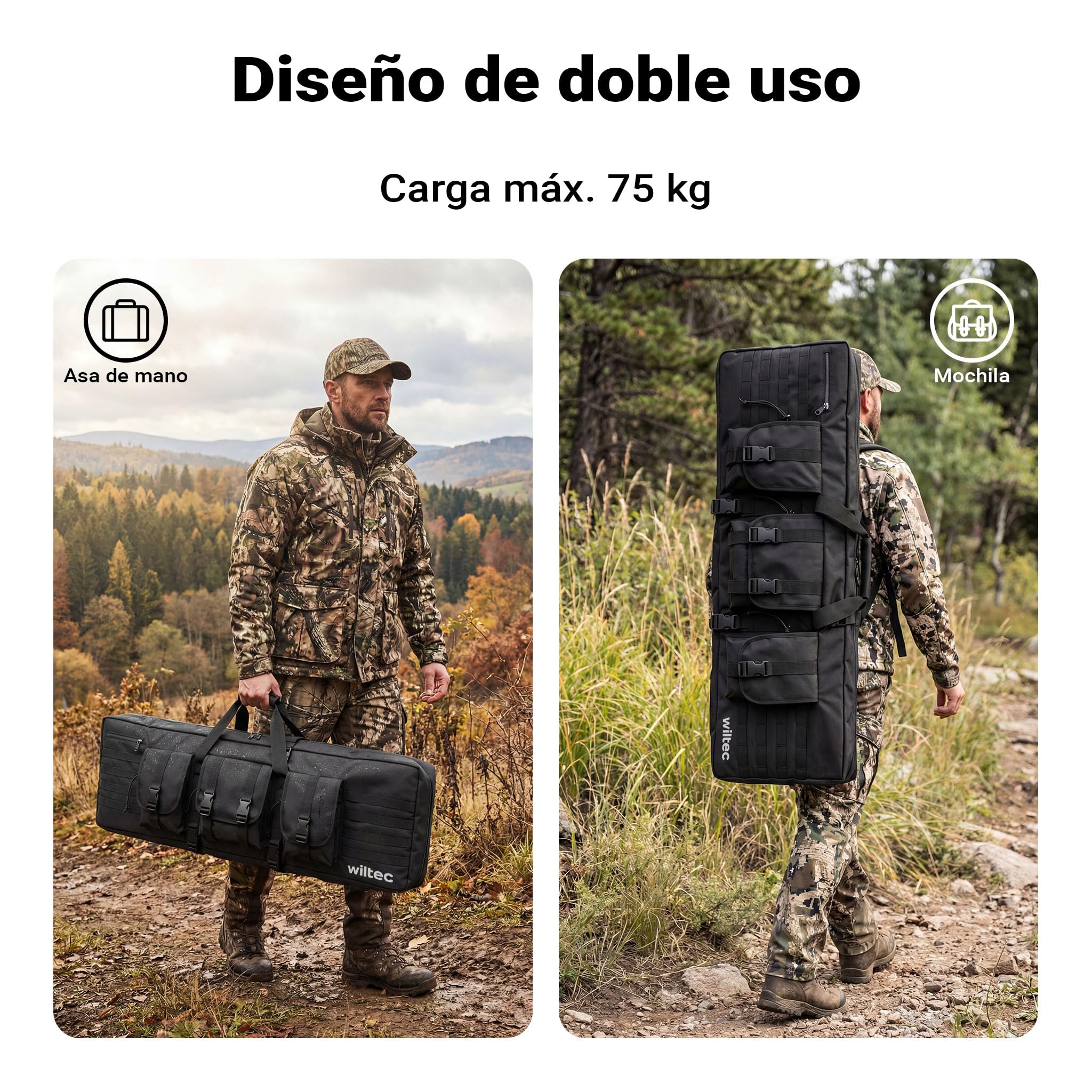 WilTec Funda para Rifle Tipo 2 Repelente al Agua, Acolchada, con Cremallera y Fabricada con Material Exterior Resistente
