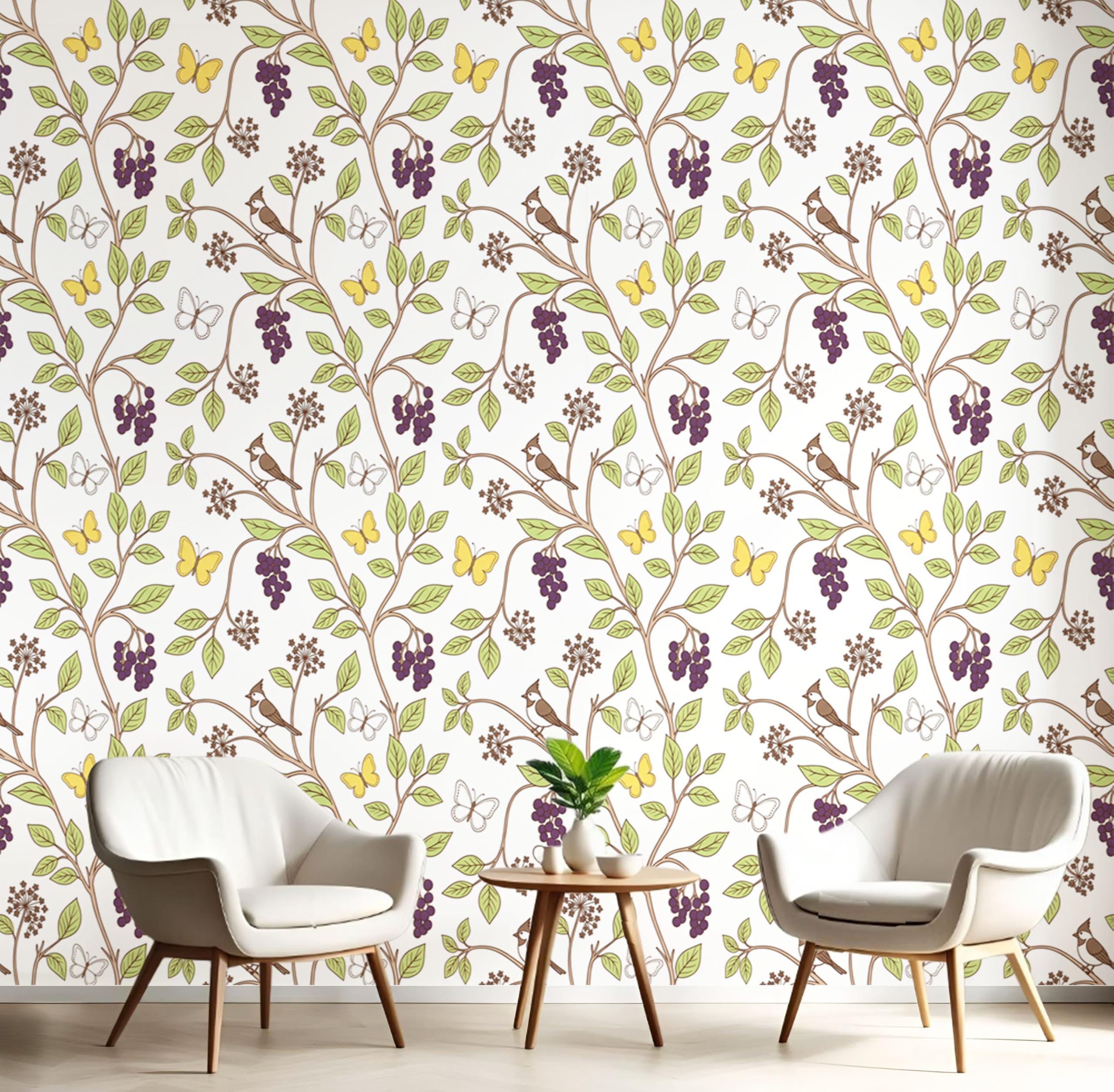 Papier peint panoramique jardin des papillons 3D beige 200x140 cm