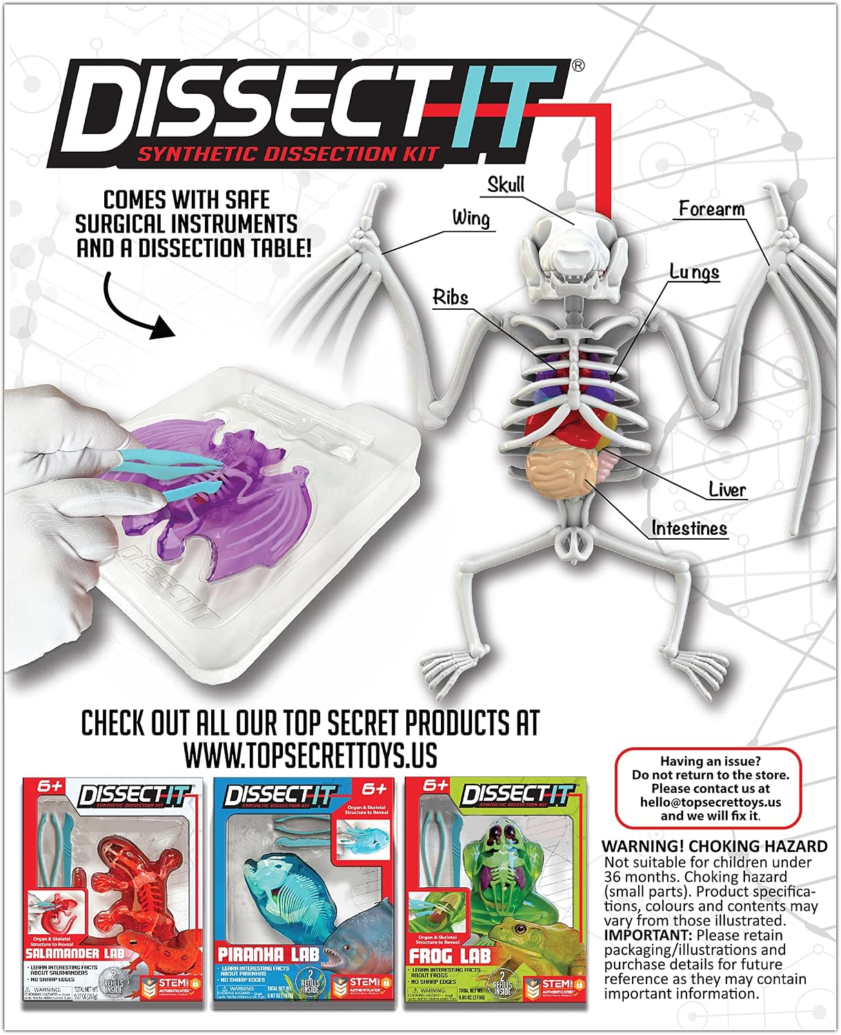 Dissect-It Simulated Synthetic Lab Dissection Toy, STEM Projects for Kids Ages 6+, Animal Science, Biology, Anatomy Home Learning Kit, Great for Young Scientists! - Bat