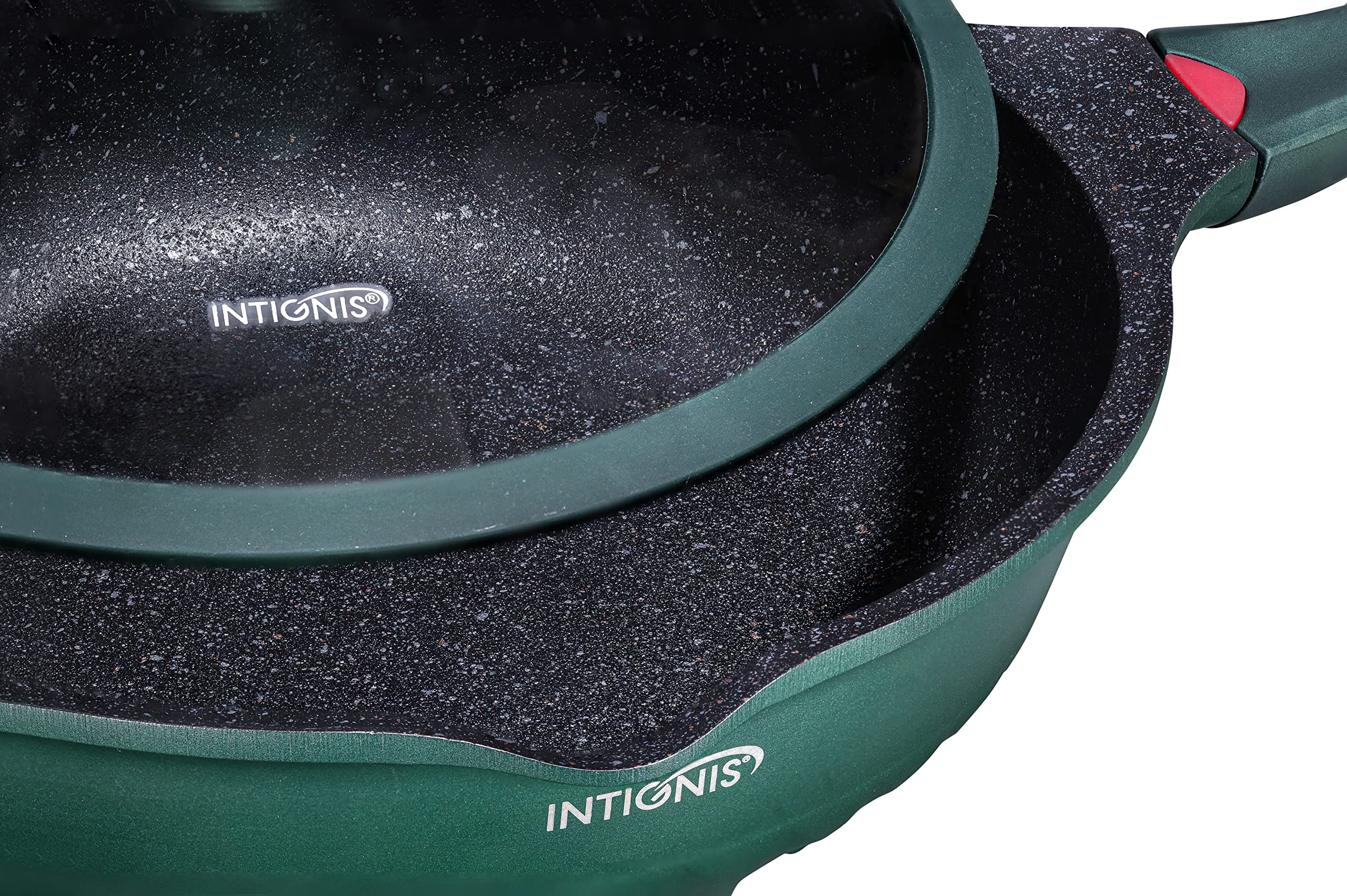 INTIGNIS® Padella con Coperchio Antiaderente - Antigraffio Profonda 28 cm, Antimacchia, Rivestimento in Ceramica Greblon Tedesca, induzione, Frittura Senza Sostanze Chimiche