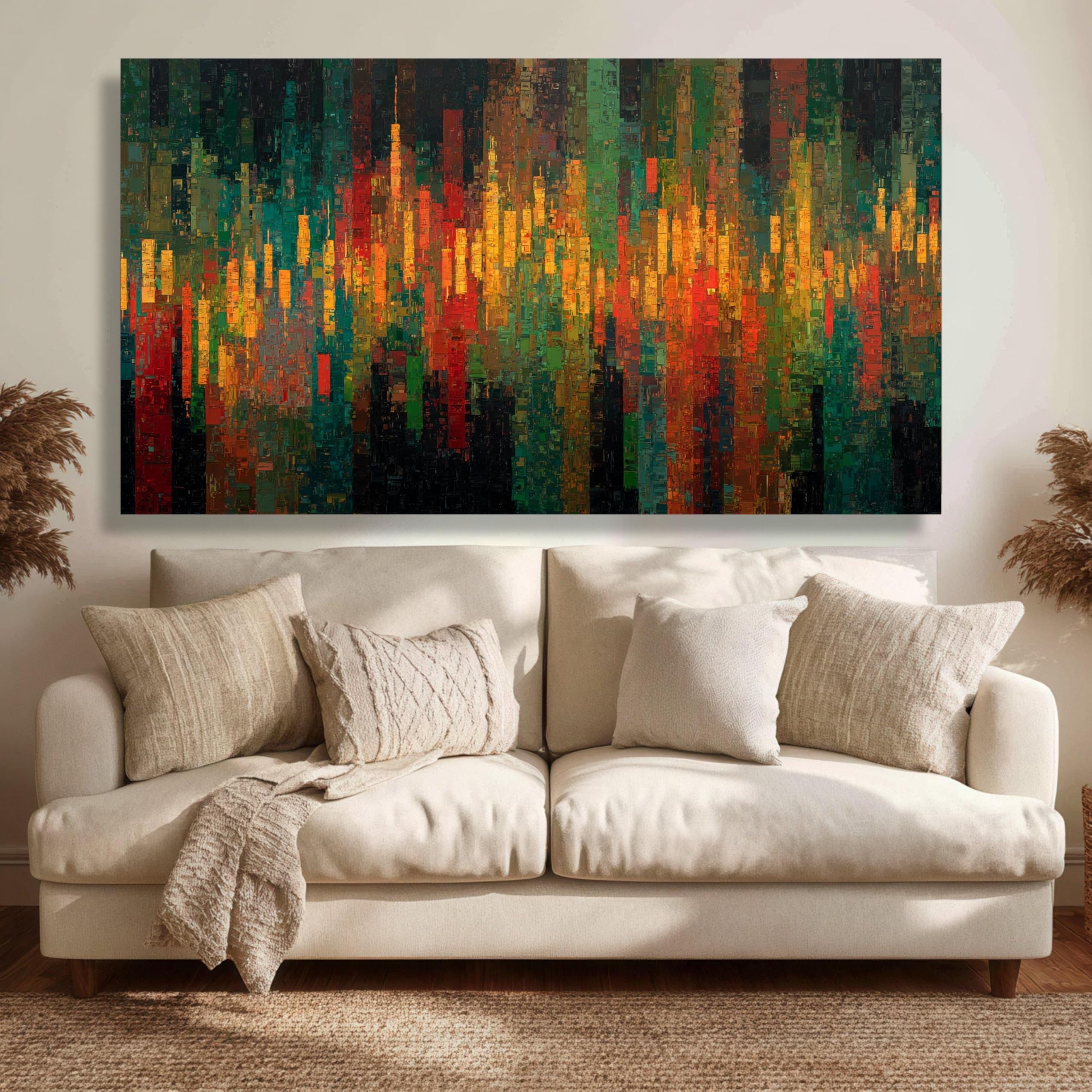 LMYSXAOZ Abstract Cityscape Canvas Wall Art, Urban Skyline Painting, Home Decor, Colorful City Artwork(60x90cm/Frameless)