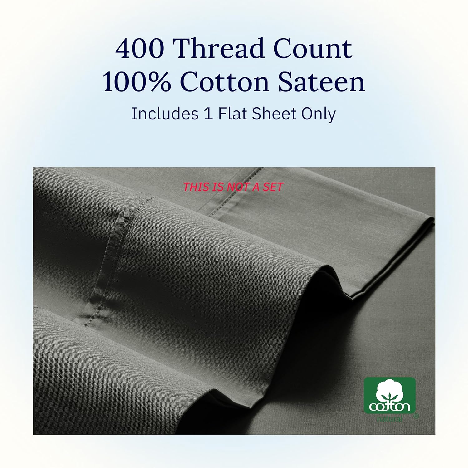 California Design Den Full Top Sheet Only - Soft 400 Thread Count Sateen, Natural 100% Cotton Full Size Flat Sheet, Breathable and Durable - Grey