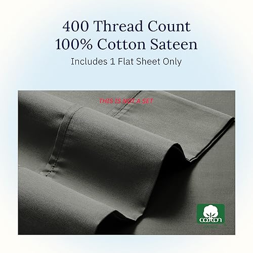 Miniatura 3 de Sábana encimera de 100% satén de algodón, 400 hilos, sábana suave, fresca y transpirable, solo la sábana encimera, tamaño queen, gris oscuro