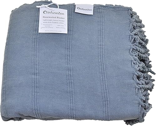 Miniatura 2 de Manta turca grande lavada a la piedra en azul mezclilla gris-azul, suave, acogedora y ligera, perfecta para usar como un sofá biplaza o manta de