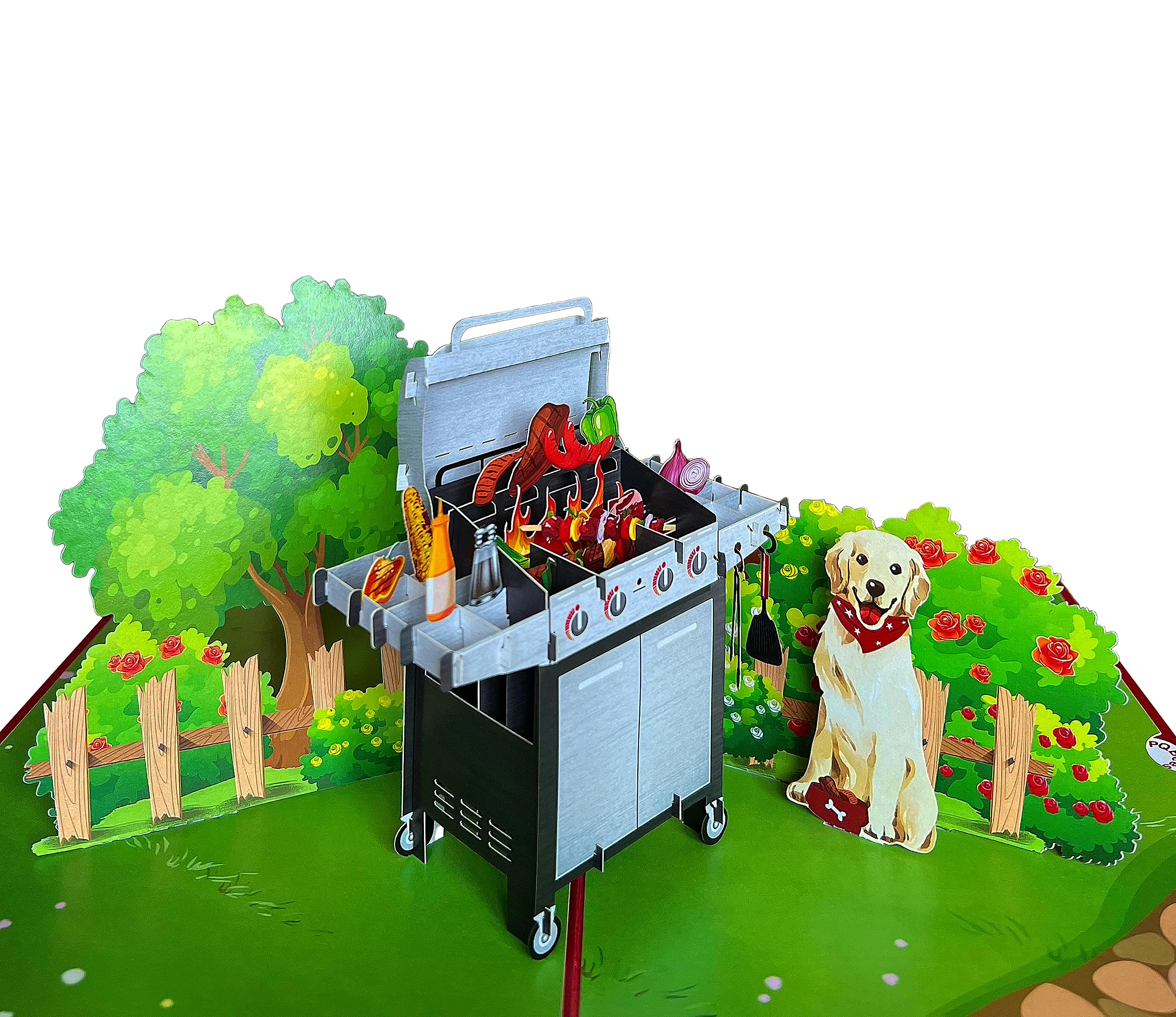 Pop Up Fathers Day Card, Grill 3D Greeting Father's Day Birthday Card For DAD, Men, Husband, Brother, Boss, Friendship | With Message Note (Size 20x15 cm – Garden Dog BBQ)