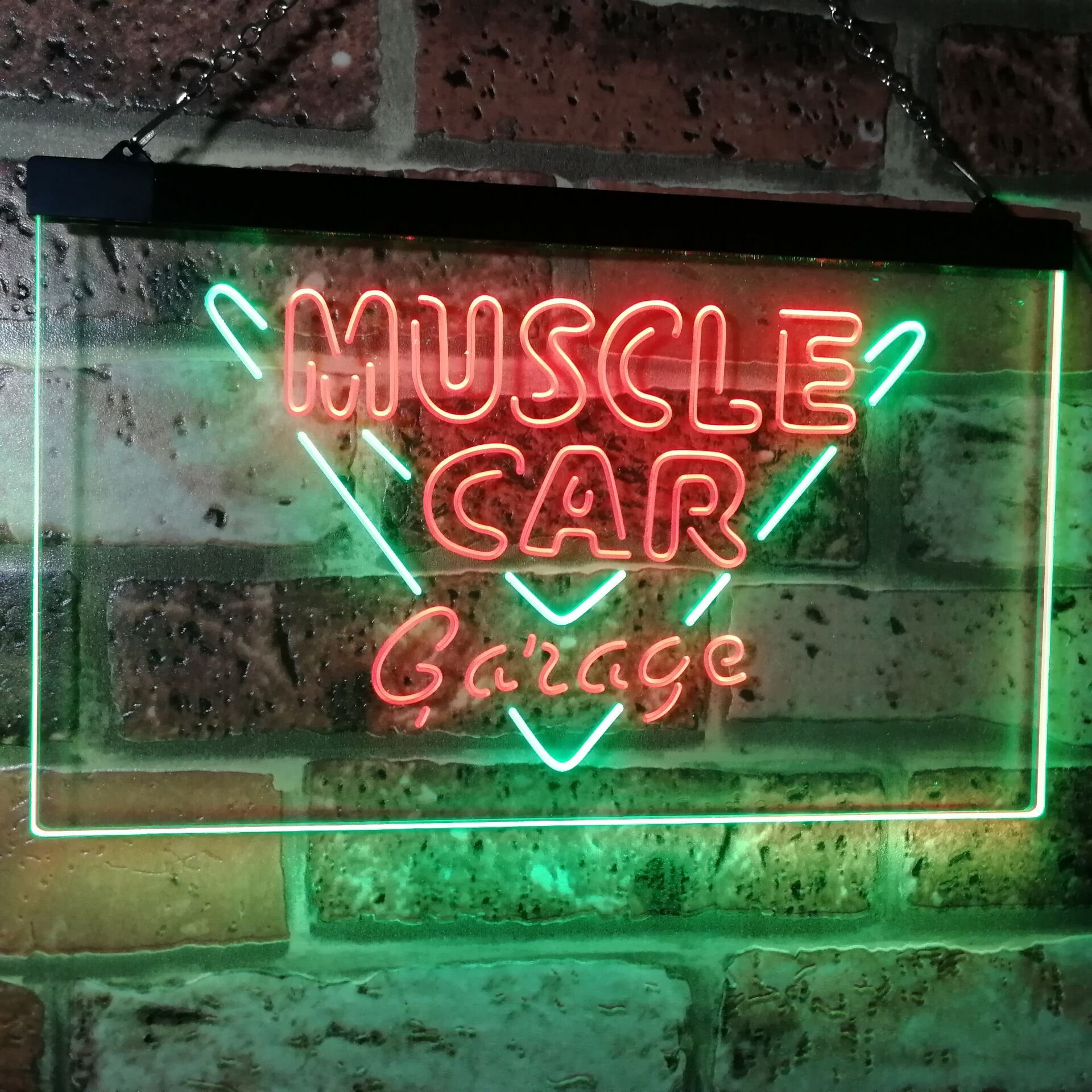 Muscle Car Garage Hot Rod Sport Car Bar Décor Dual Color LED Enseigne Lumineuse Neon Sign Vert et rouge 400 x 300mm st6s43-i3070-gr
