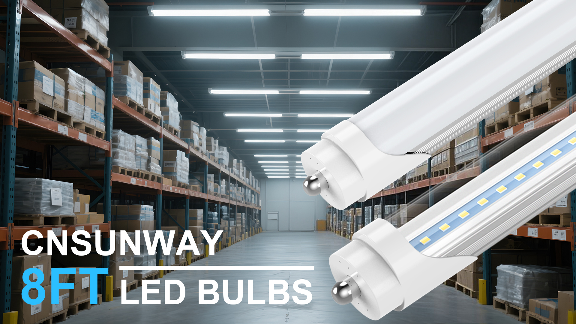 CNSUNWAY 8FT T8 LED Tube Lights (25 Pack) - 50W (130W Equiv.) High