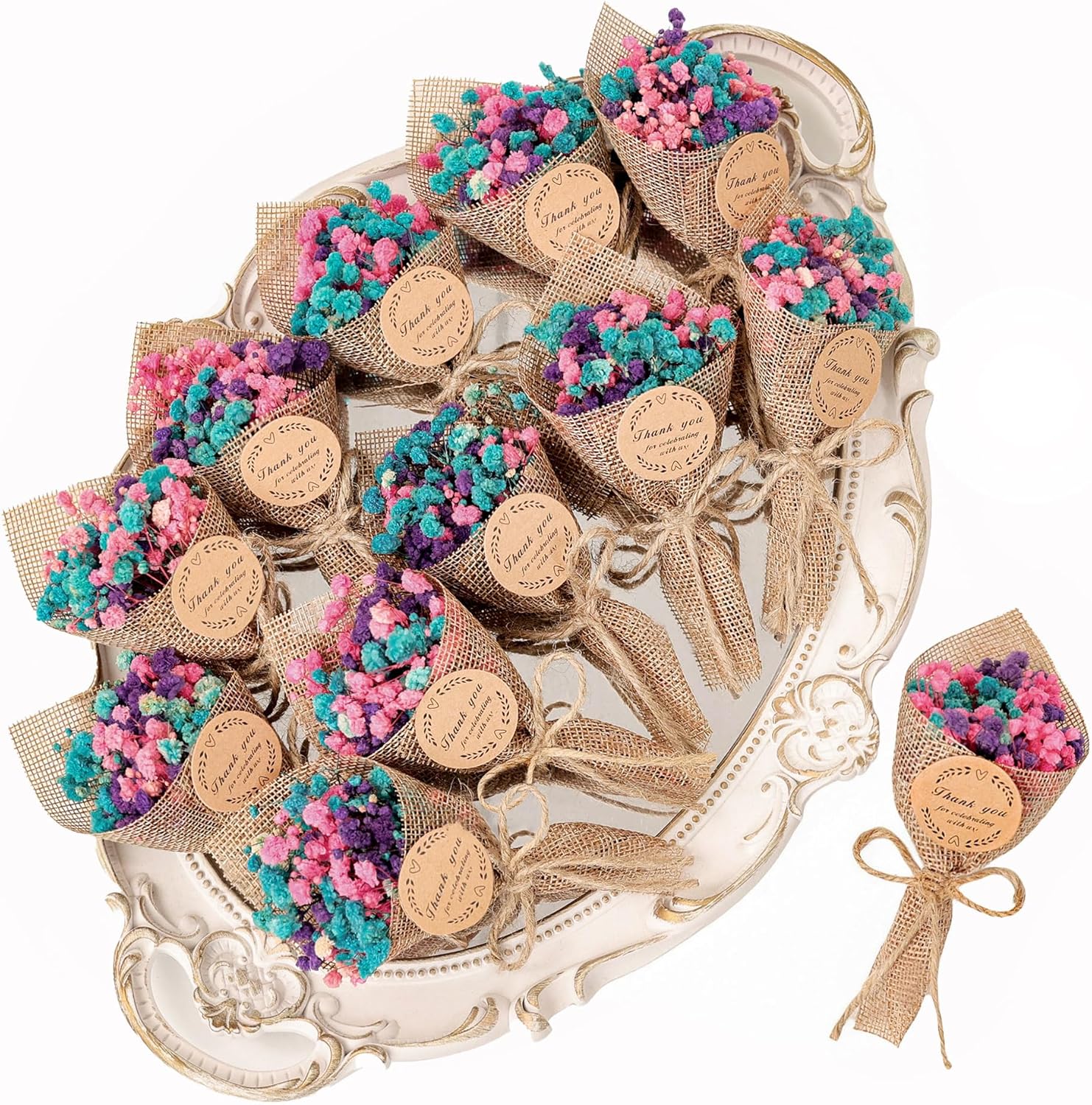 20-Piece Set Mini Magnet Dried Flowers Bouquet, Wedding Favors for Guests , Baby Shower Party Favors, Bridal Shower Gifts, Baptism. (Purple)