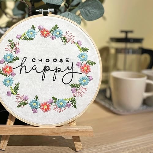 Miniatura 2 de Yutaohui Juego de 2 juegos de bordado, divertido kit de bordado de flores con palabras alentadoras, kit de bordado para principiantes, kit de punto