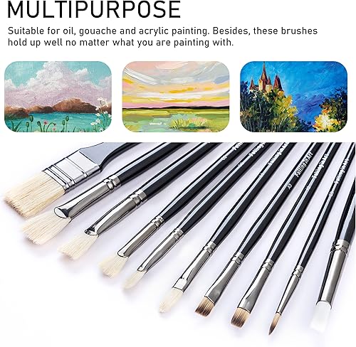 Miniatura 4 de Falling in Art Juego de pinceles de mango largo para gouache, pinceles de artista de cerdas de cerdo naturales, suministros de arte de pintura mixta