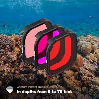 PolarPro Red Filter 3-Pack for GoPro Hero13 Protective Housing - Fits Hero9/10/11/12/13 Cameras in Protective Housing - Underwater Color Correction Dive Filters for Scuba or Snorkeling