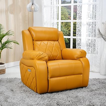 Solis Royale Recliner Sofa Chair | 1 Seater | 3 Year Warranty | Recliner Chair | 1 Seater Sofa Chair |Relaxyard Motorized Recliner (Leatherette, Yellow DIY)