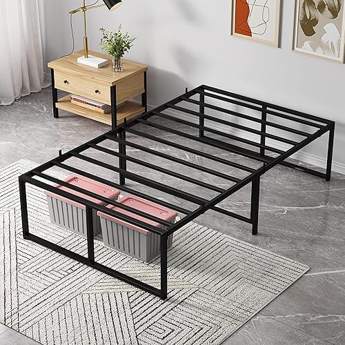 Miniatura 7 de RONIPIC Base de cama tamaño individual, base de cama duradera de 14 pulgadas, no necesita somier, sin ruido, fácil de montar, base de colchón