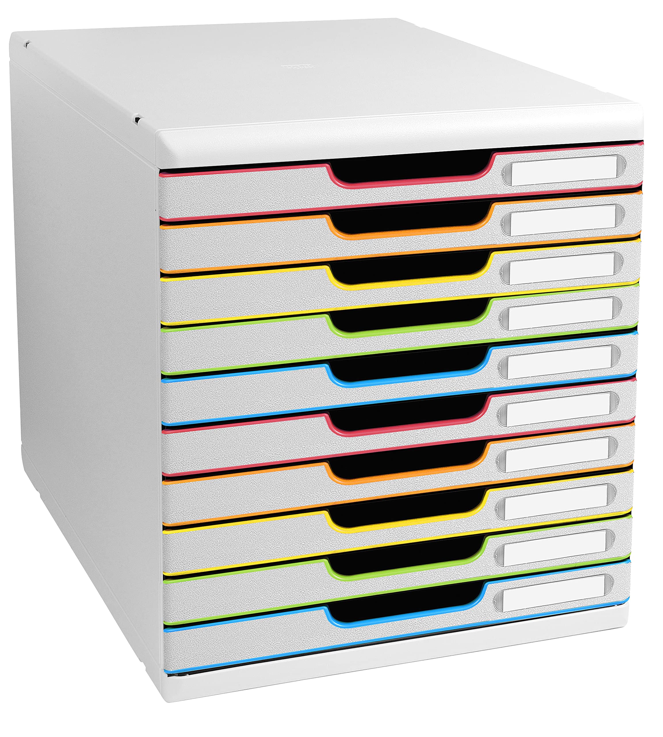 Exacompta - Rif. 302913D MODULO A4 - Cassettiera 10 cassetti chiusi per documenti A4+ - Dimensioni esterne: profondità 35 x larghezza 28,8 x altezza 32 cm - bianco/arlecchino/bianco