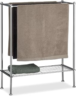 Relaxdays Handtuchhalter Chrom, 3 Handtuchstangen, Ablage, Handtuchregal, stabil & rostfrei, HBT: 79x64x26 cm, Silber
