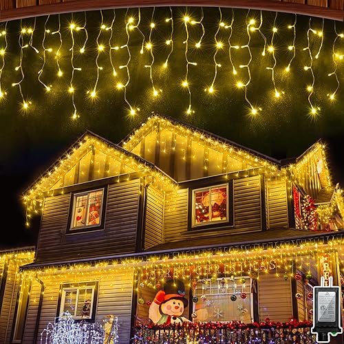 HRANBOTY Luces LED de Navidad de 66 pies con 140 gotas, 490 LED para interiores y exteriores, 8 modos de iluminación, luces de hadas impermeables