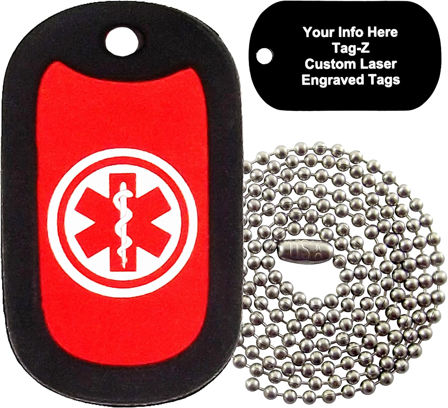 Tag-Z Military Dog Tags - Custom Engraved Medical Alert Military Dog Tag Necklace