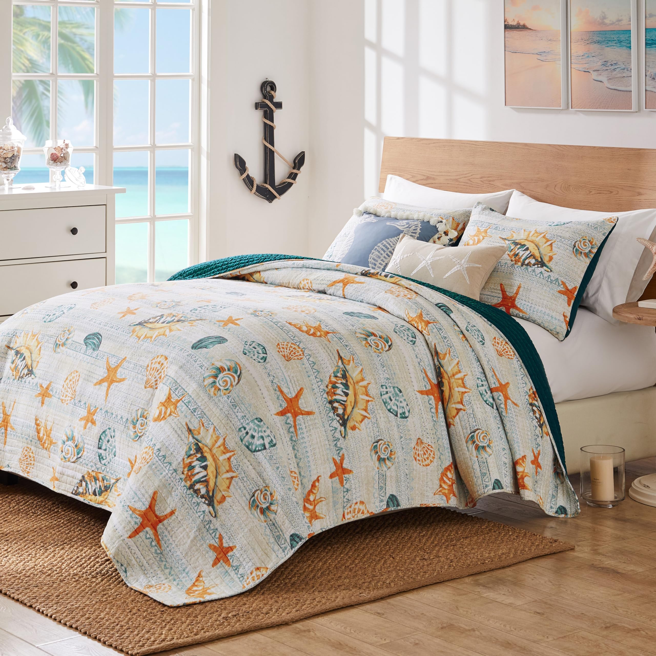 Greenland Home Kona Coastal Paradise Set Copripiumino King Size 3 Pezzi - Oceano - Cotone E Microfibra