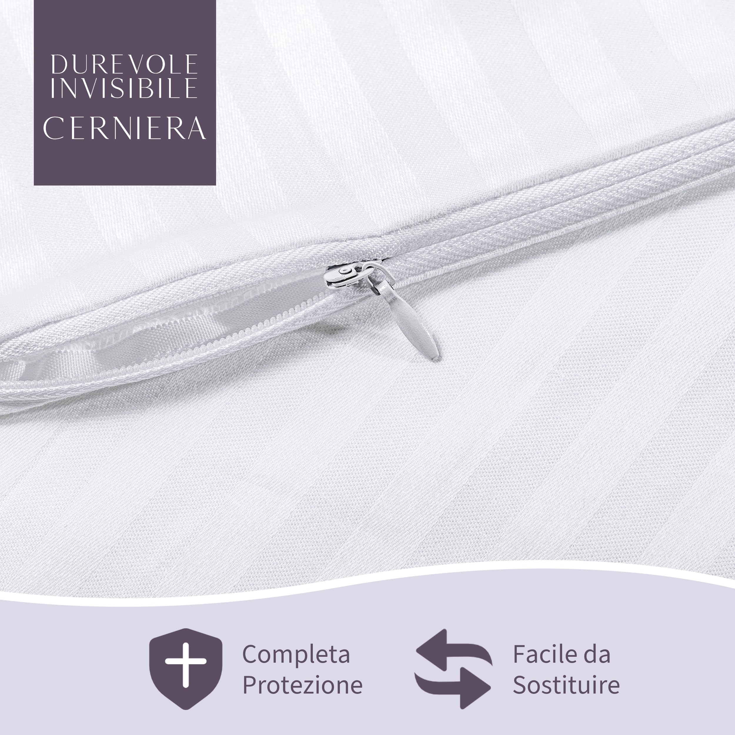 Faunna Protezione del Cuscino 50x70 cm (Set di 2) con Cerniera, 100% Cotone a Fibra Lunga, Silenzioso e Traspirante