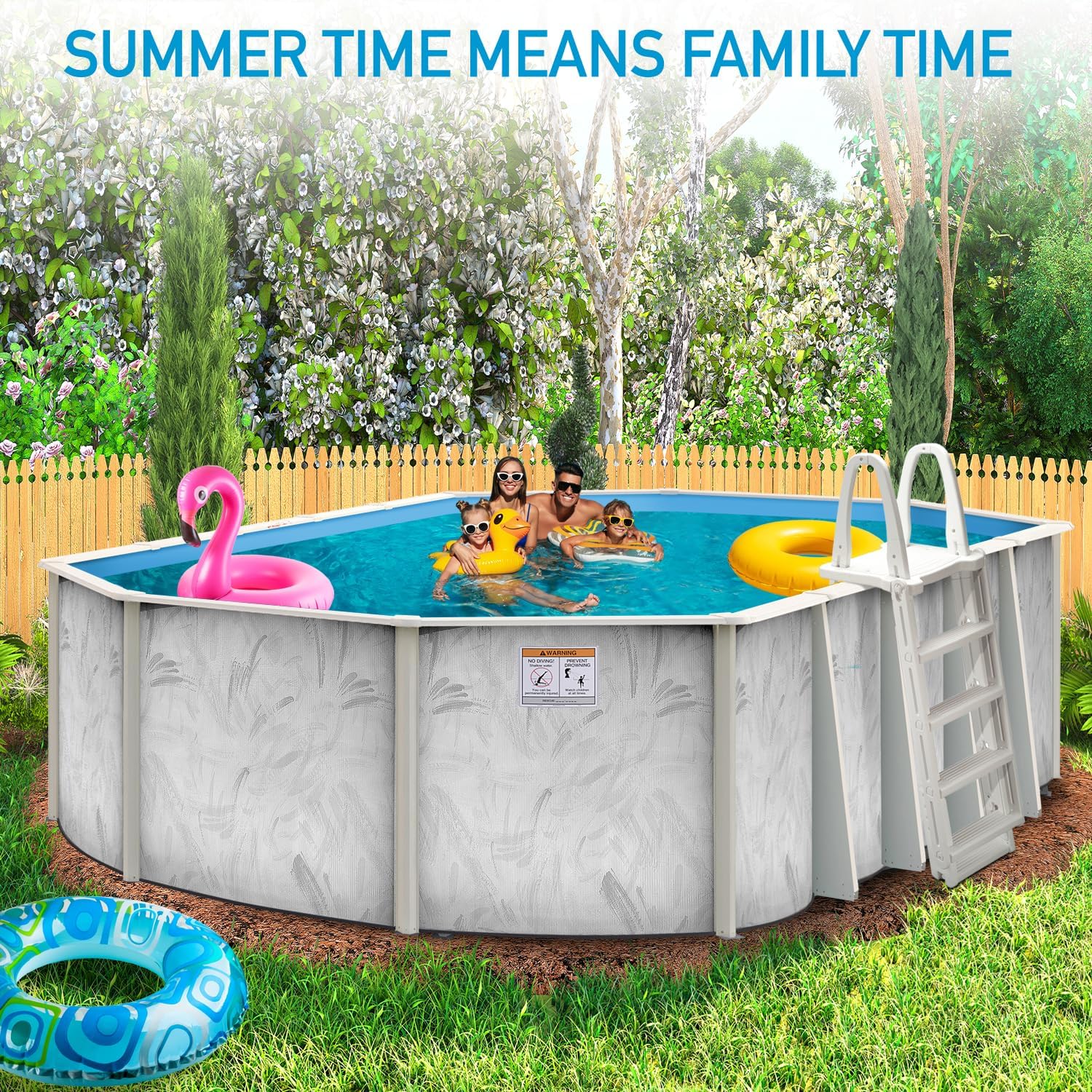 Hollowell Industries - Manufacturers of Doughboy Pools, 12’ x 18’ Oval Swimming Pool Above Ground, 52” Deep with Skimmer - Hard Sided Steel Wall Pool, Brush Stroke Design - Made in USA