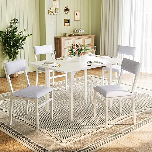 Juego de mesa de comedor para 4, juego de sillas con cojín para cocina extensible de 4, mesa de comedor rectangular con marco de metal y tablero