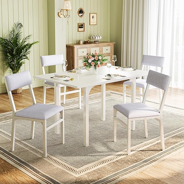 Extendable White Table with Cushioned Chairs