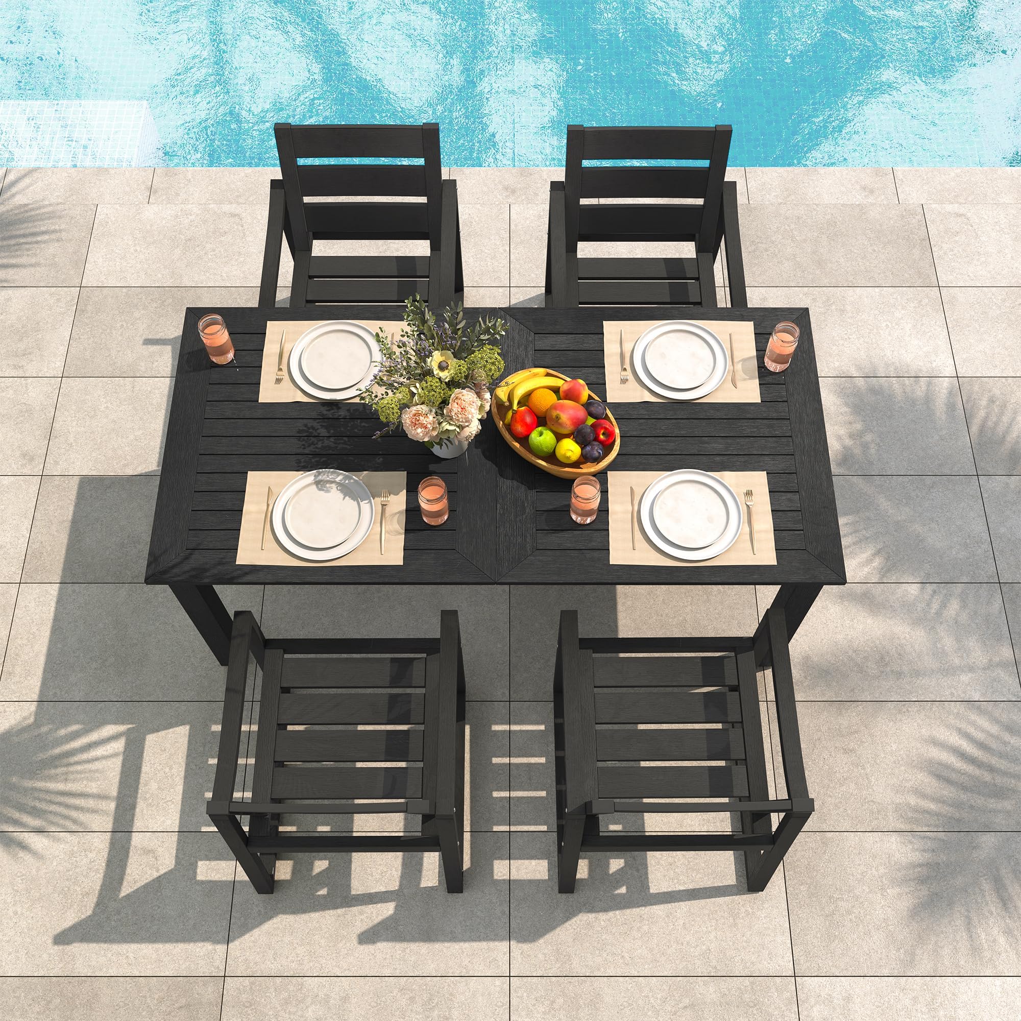 Cozyman Patio Table and Chairs Set, HDPS 5-Piece Outdoor Dining Set, Patio Furniture for Deck, Poolside, and Backyard, Black