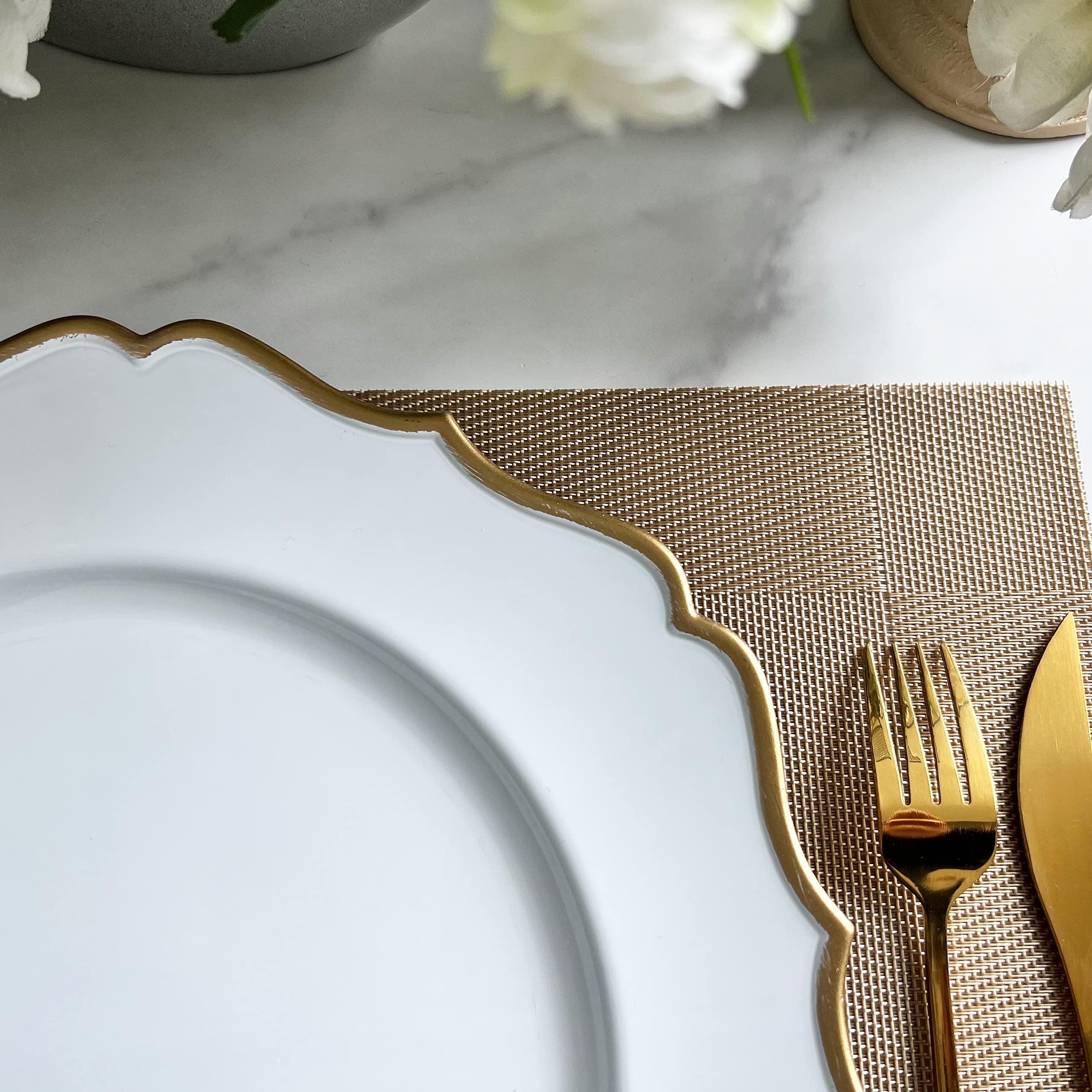 Henilosson White Charger Plates Gold Trim - Classic Plate Chargers for Dinner Plates - Set of 6 Dinner Chargers(6,White)