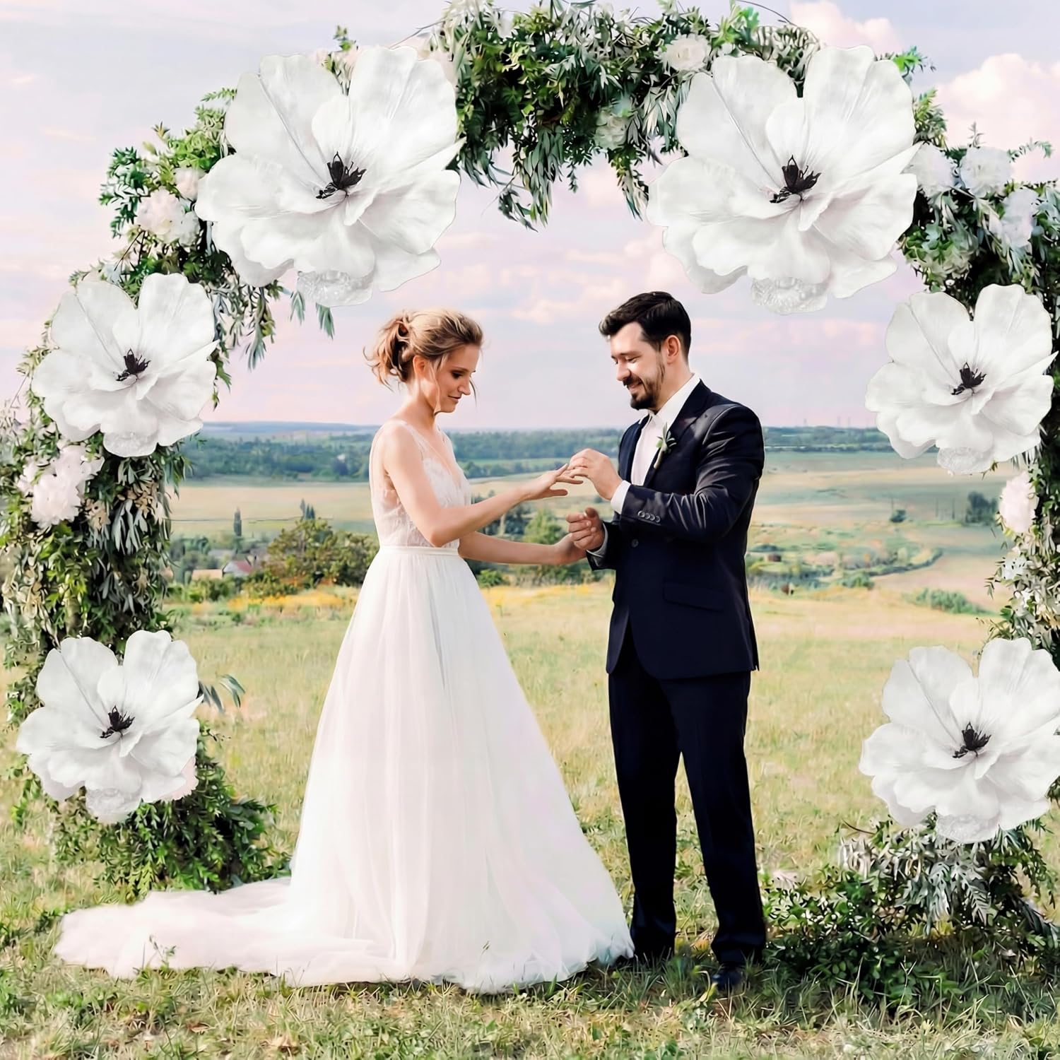 Janinka 6 Pcs Extra Large Flowers 22'' 12'' White Magnolia Velvet Artificial Flowers Wedding Party Favors Large Artificial Poinsettia Ornaments for Wedding Bridal Shower Birthday Party