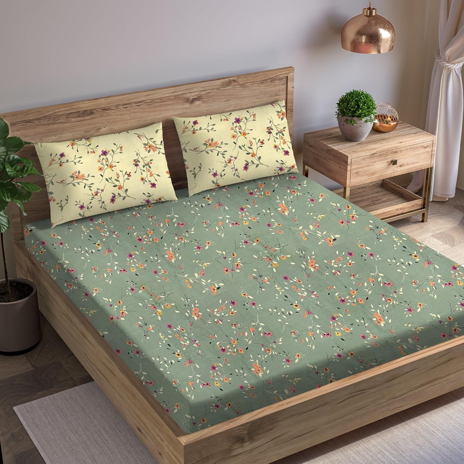 Buy Trance Home Linen 180TC 100 Cotton 84"x78" Elastic Fitted Bedsheet