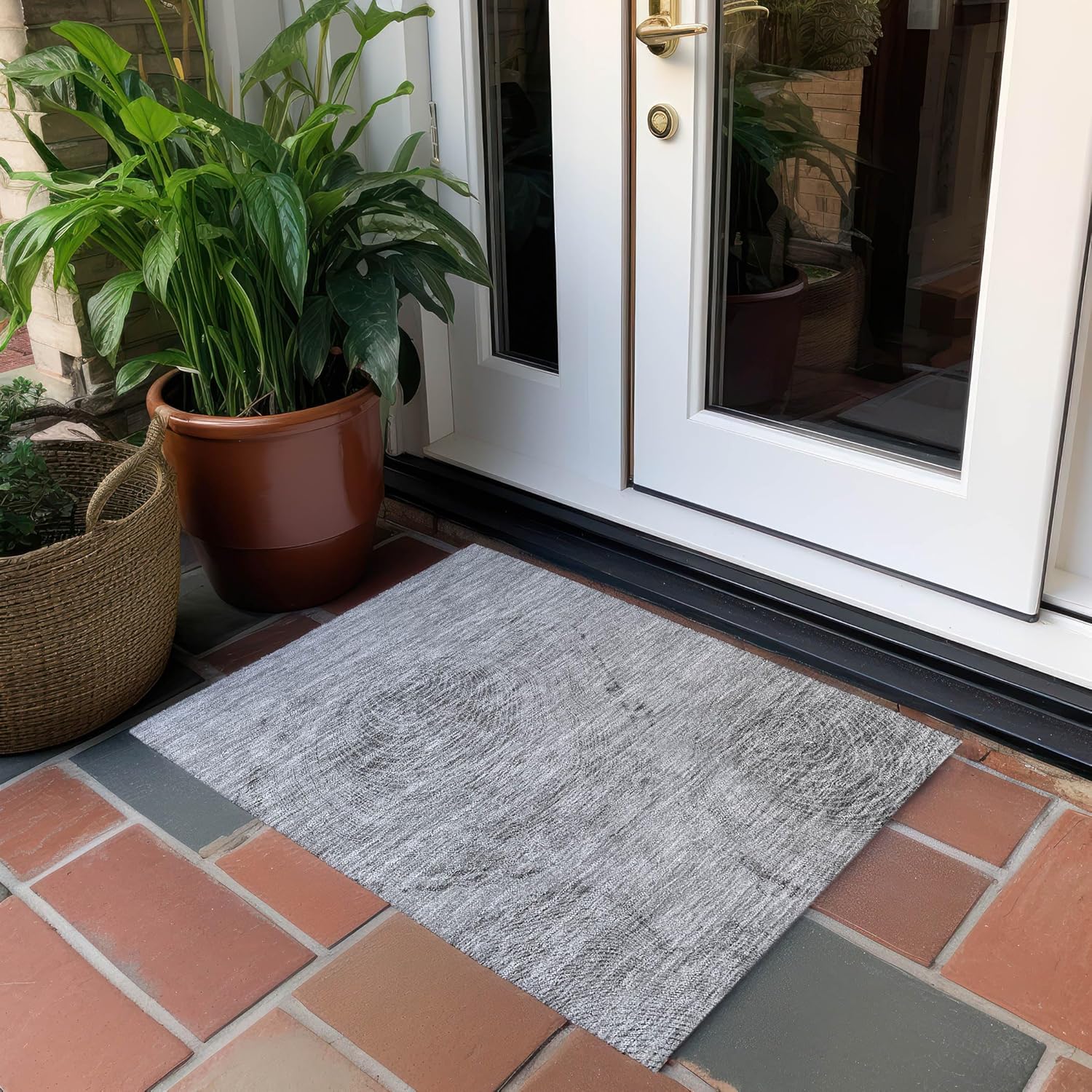 Addison Rugs Chantille ACN713 Gray 1'8" x 2'6" Indoor Outdoor Area Rug, Easy Clean, Machine Washable, Non Shedding, Bedroom, Entry, Living Room, Dining Room, Kitchen, Patio Rug