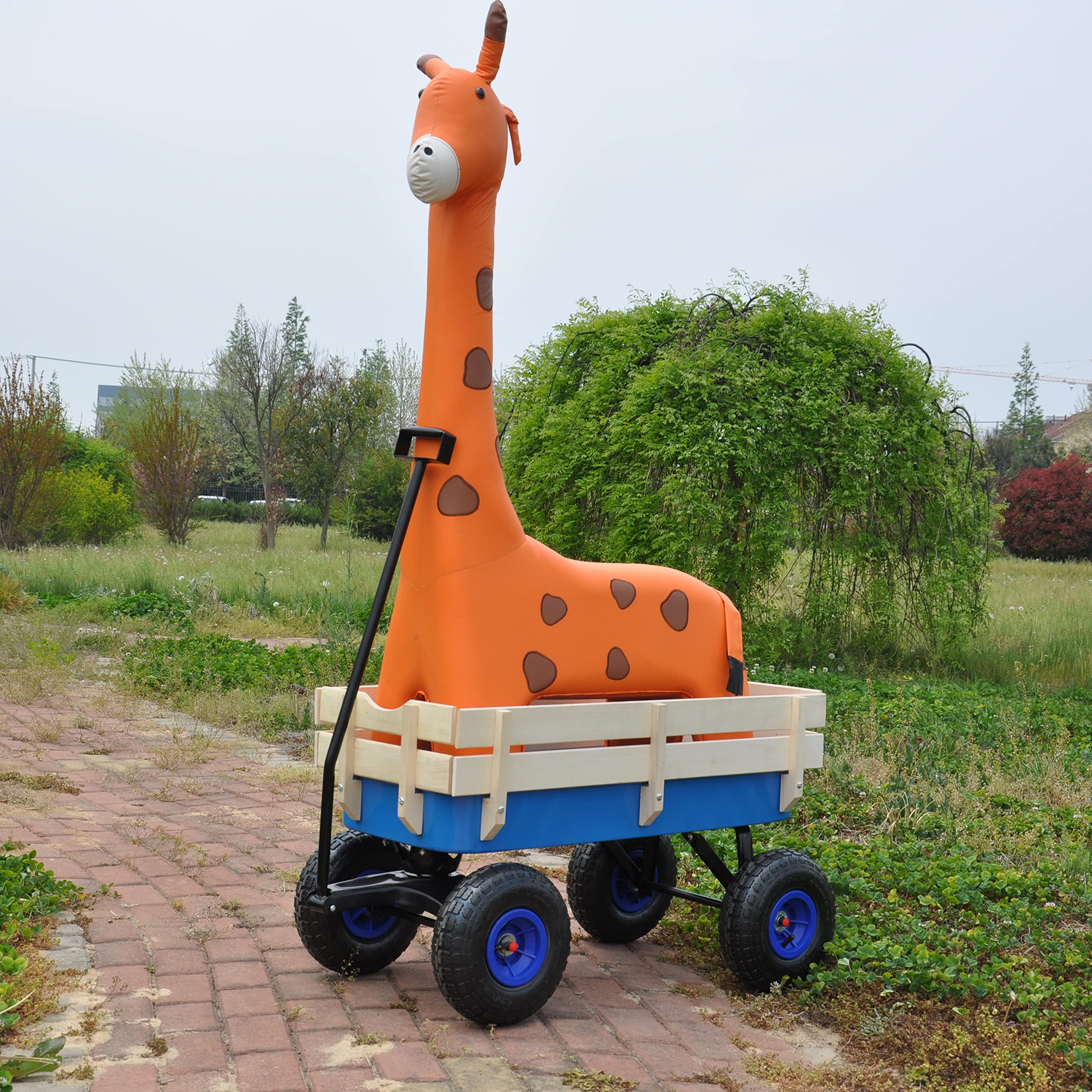 Carri per bambini resistenti per tutti i terreni, carri in legno rimovibili, carri pieghevoli per bambini, regalo per Natale, Halloween, rientro a scuola (blu)